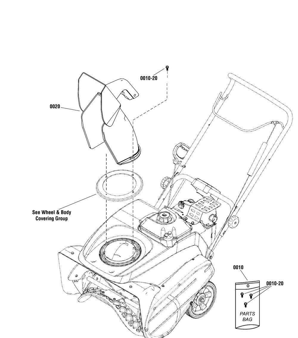 Chute Group - Electric Diagram and Parts List for 1696950-00-1022EE  Briggs and Stratton Snow Blower